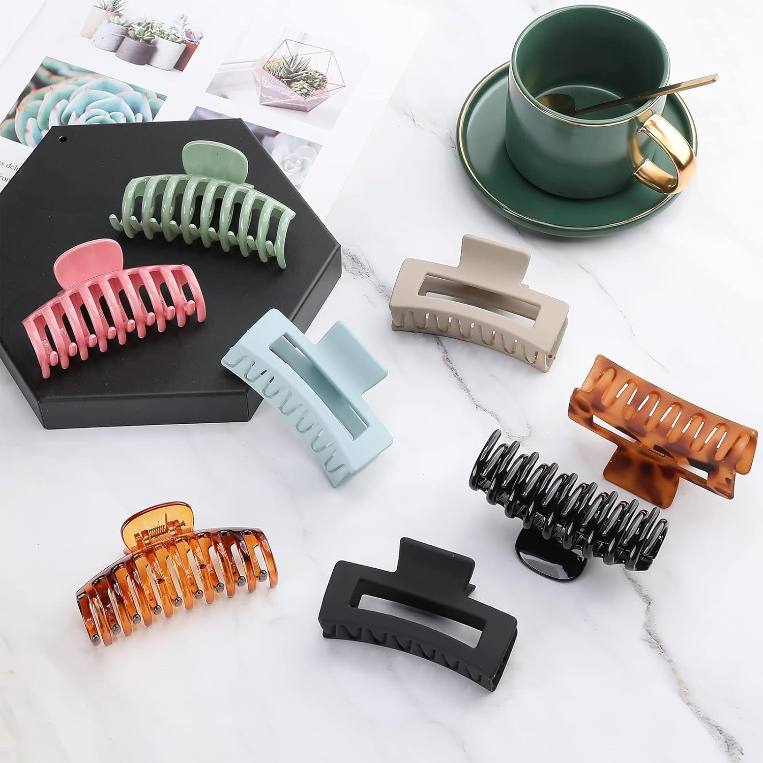 8 Colors Hair Clips Claw Clips Hair Claw Clips, 2 Styles Nonslip Medium Large Jaw Clip for Women Girls, 4 Square Matte and 4 Bright Acrylic Hair Clamps for Thick Thin Fine Long Hair -Style A